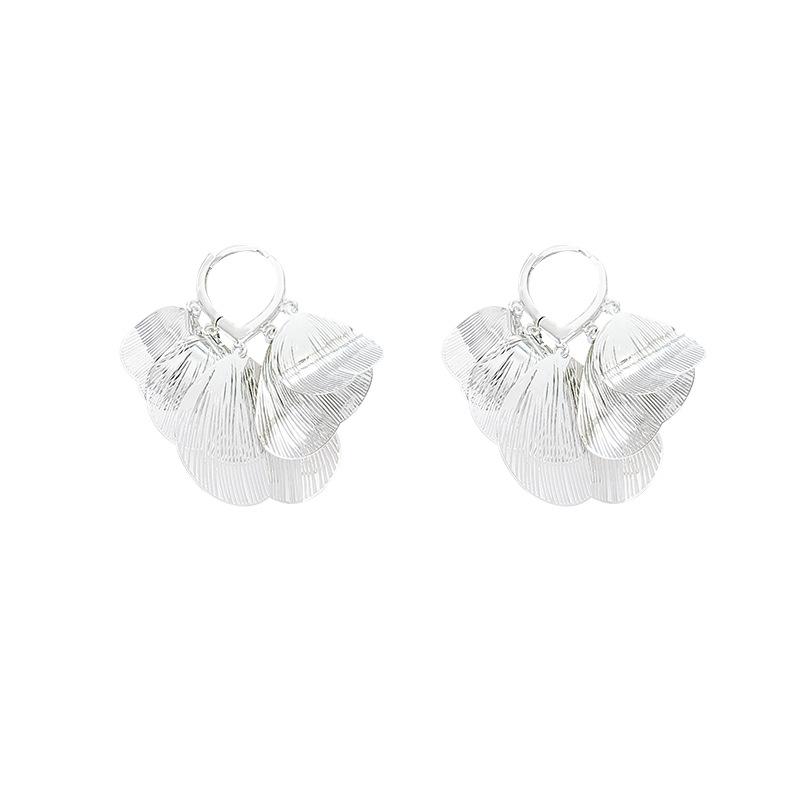 Hollow petals fringed silver ear buckles women's cold wind design light luxury unique earrings ear jewelry