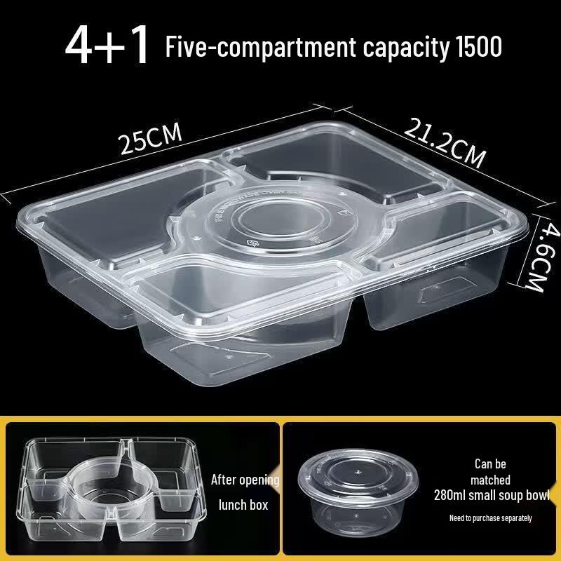 Transparent Disposable 5-Compartment Food Container