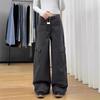 Women's High Waist Cargo Jeans Loose Fit Wide Leg Vintage Straight Denim Pants Multi Pocket Casual Trousers For Spring Autumn Street Style Wear