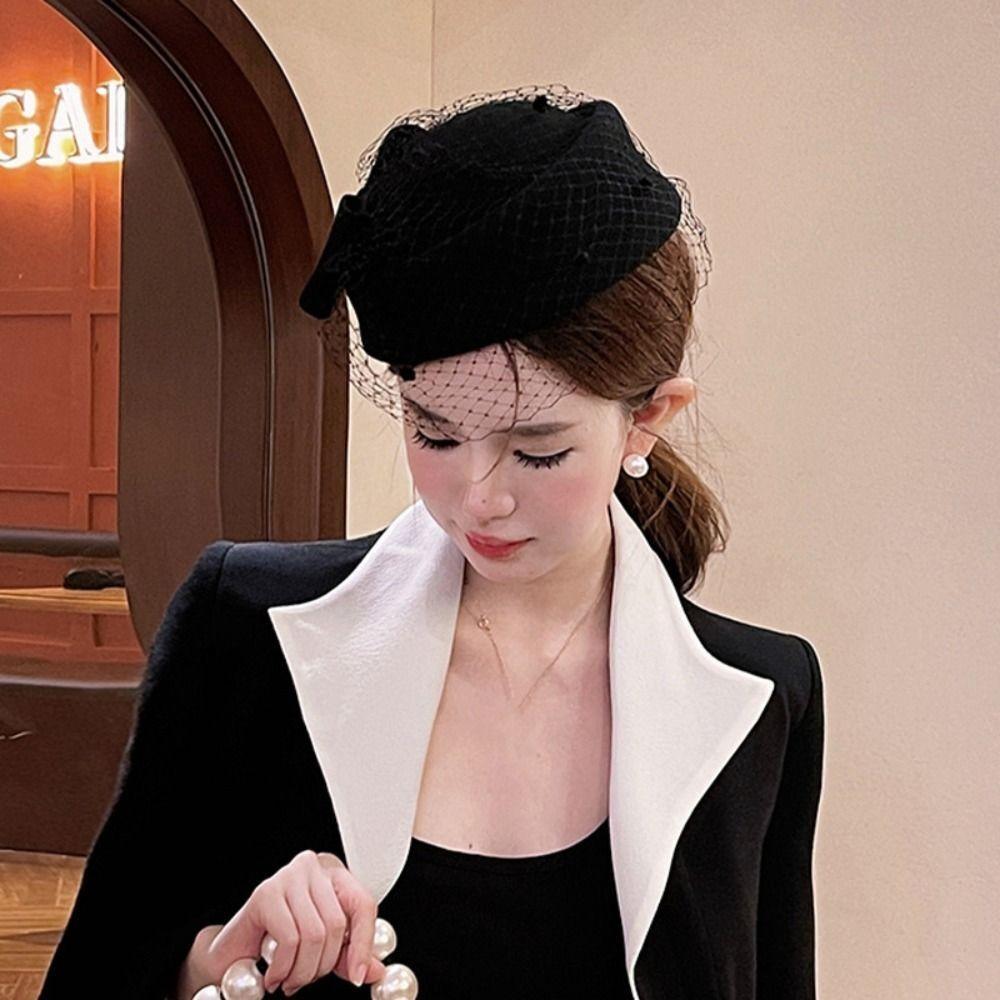 Temperament Bow Hat with Veil British Style Formal Hat New Fascinator Hat