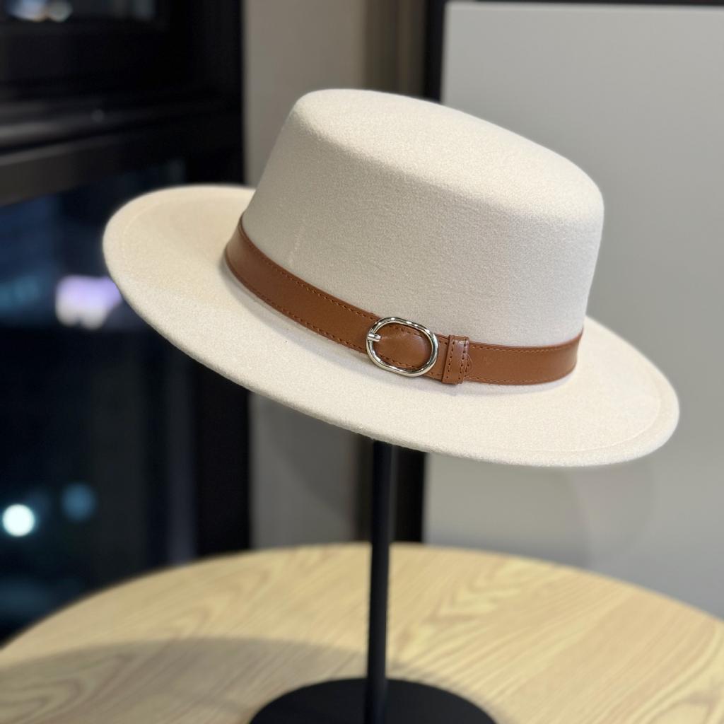 New British Style Retro Woolen Hat for Women Autumn and Winter Fashionable Versatile Belt Buckle Flat Top European and American Jazz Hat for Men