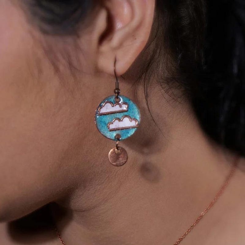 

Enamel Copper Cloud Earrings Set