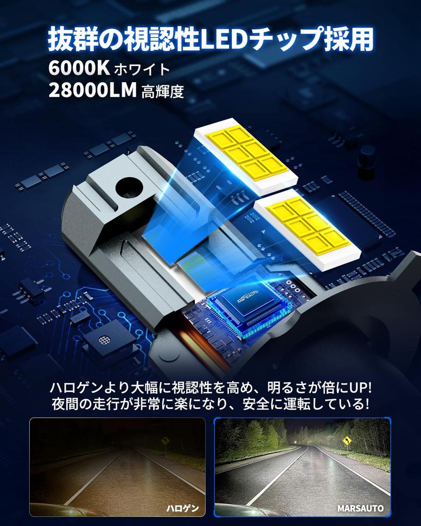 Marsauto H4 LED Vehicle Inspection Super Halogen Easy IP68 Ultra Strong Cooling Instant Long Headlight, Hi/Lo, Compliant, 28,000LM, 6,000K White,