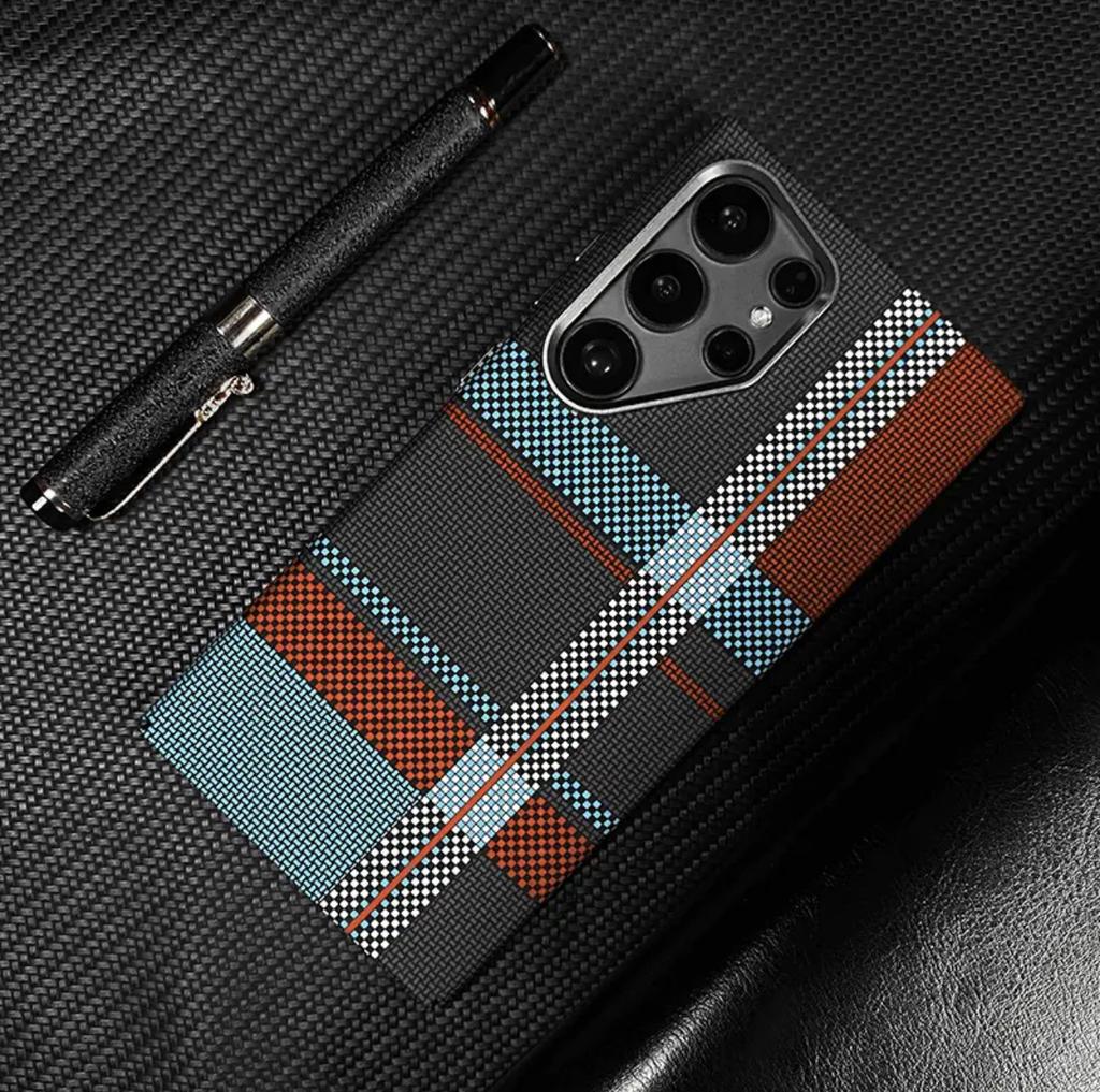 Kevlar carbon fiber pattern magnetic phone case for Samsung s25ultra ultra-thin S24 protective case PC hard case