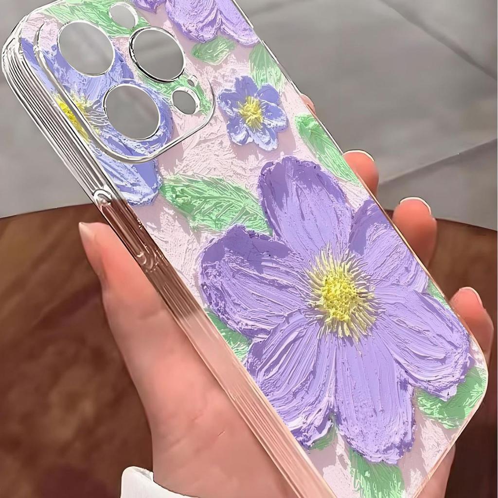 Purple Ink Flower Anti-Drop Clear Case for iPhone Series Pro Max (14/15/16/17)