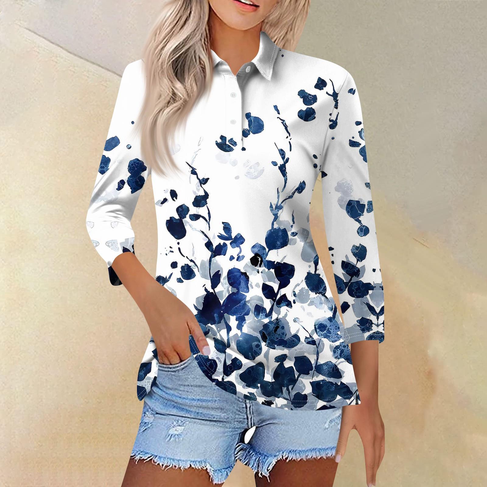 Женская модная повседневная рубашка с отворотом и рукавом 3/4 — фото 6