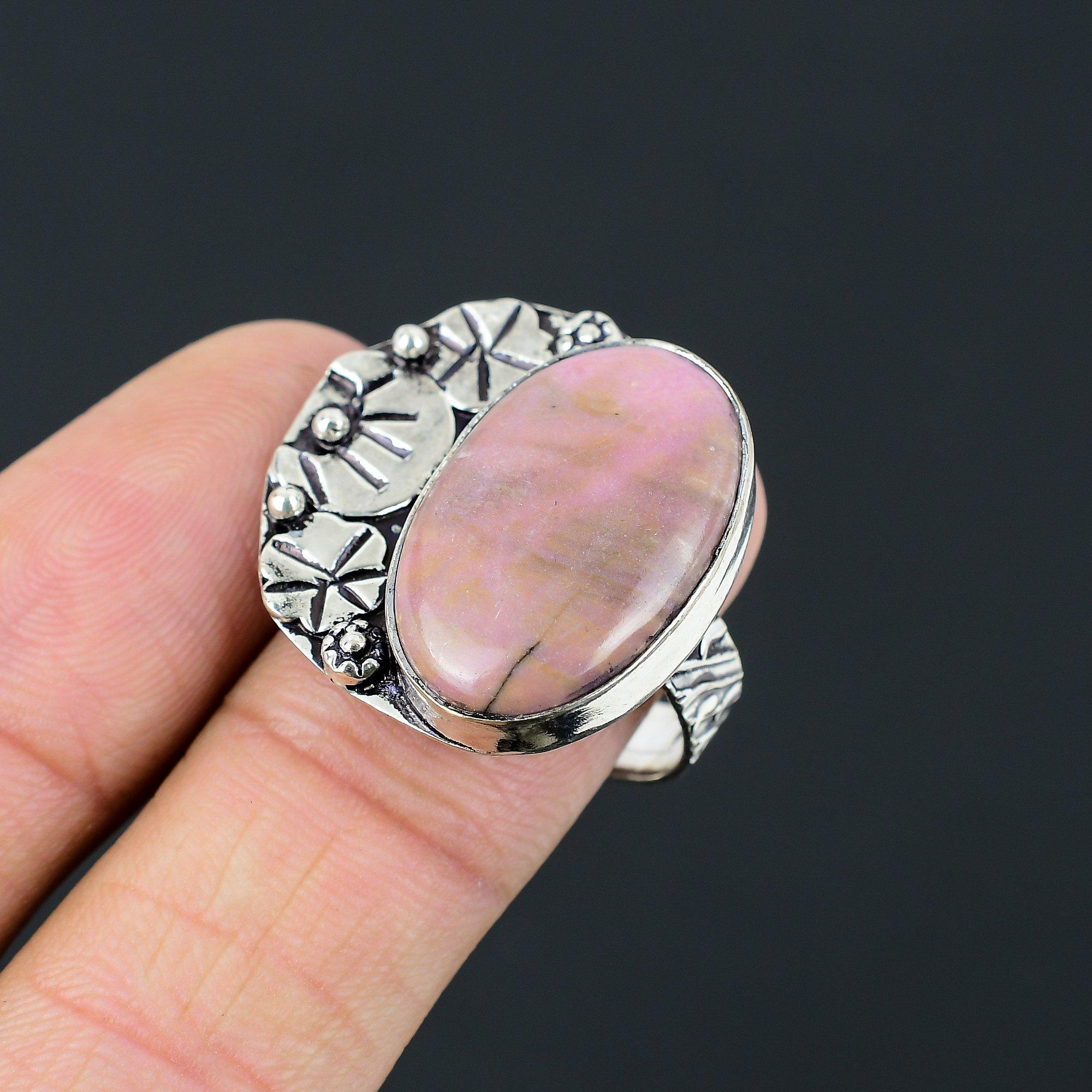 Natural Rhodonite Gemstone 925 Sterling Silver Solitaire Ring Size 9 For Women 9