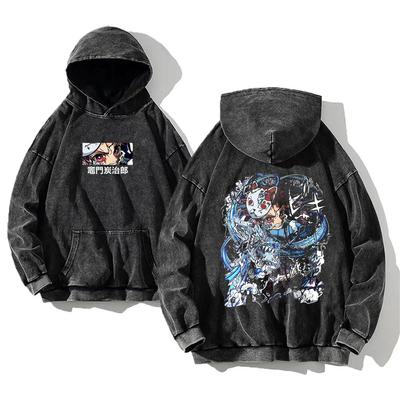 Demon Slayer Anime Graphic Hoodie For Men Women Clothing Tanjirou Washed Oversized Streetwear Long Sleeves Cotton Sweatshirts