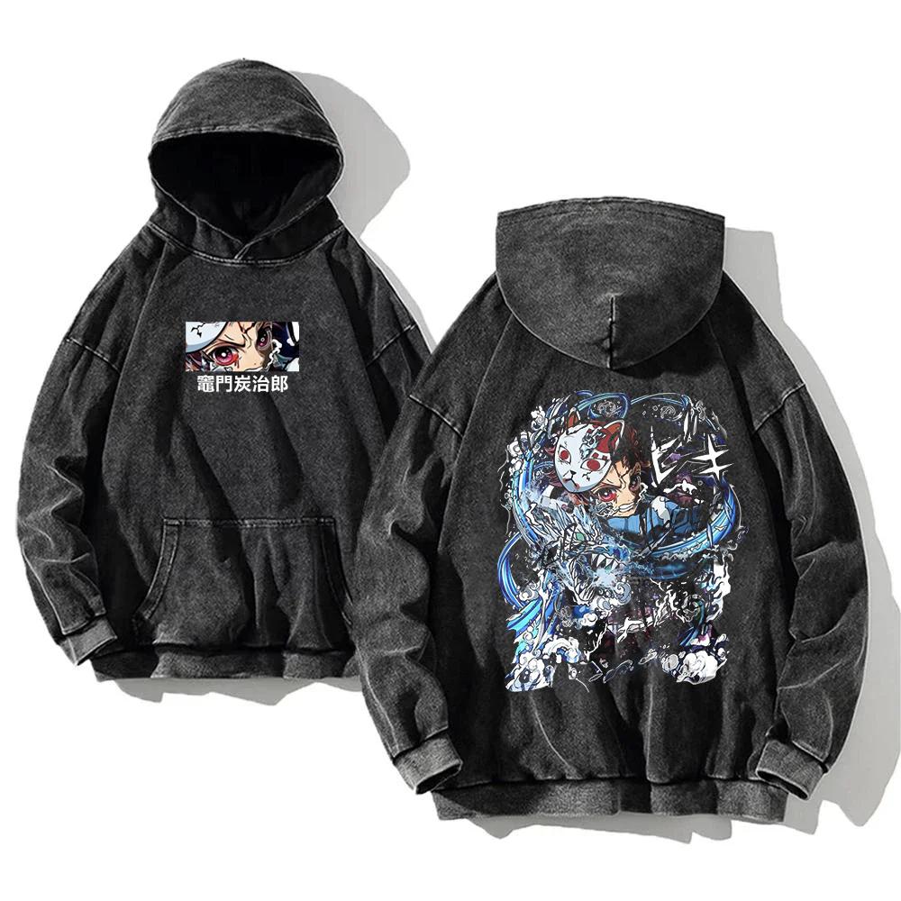 

Demon Slayer Anime Graphic Hoodie For Men Women Clothing Tanjirou Washed Oversized Streetwear Long Sleeves Cotton Sweatshirts S