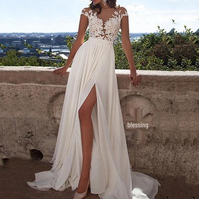 Cross-Border New Style European & American Lace Slit Wedding & Evening Gown, Sexy Long Skirt 2025