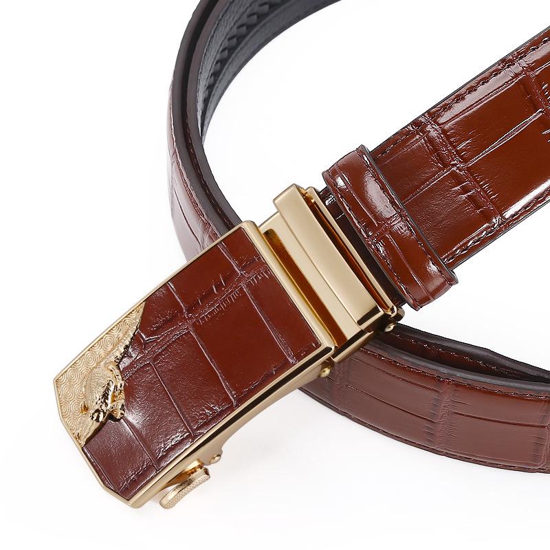Men's High-End Crocodile Pattern Leather Belt with Alloy Automatic Buckle, Perfect for Business Wear