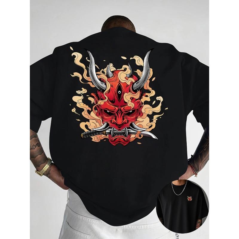 European Size Creative Front and Back Print Round Neck T-Shirt, Pure Cotton Summer Fashion Short Sleeve Top for Casual Daily Style Essential Outing