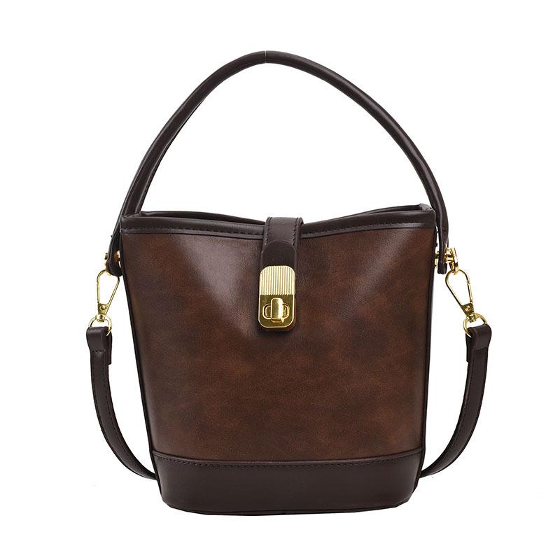 Retro Casual Portable Small Bag Women's 2025 New Fashion Versatile Bucket Bag Niche Design Contrasting Color Messenger Bag