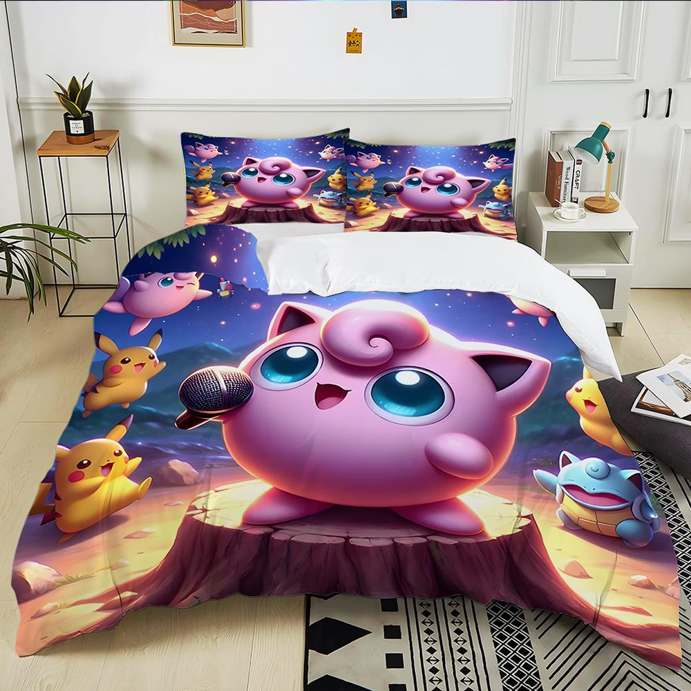 Next Day Shipping P0kem0n Jigglypuff Print Pink Bedding Set 3PC 1 Duvet Cover 2 Pillowcases Adult Kids Bedding Set Comforter Set