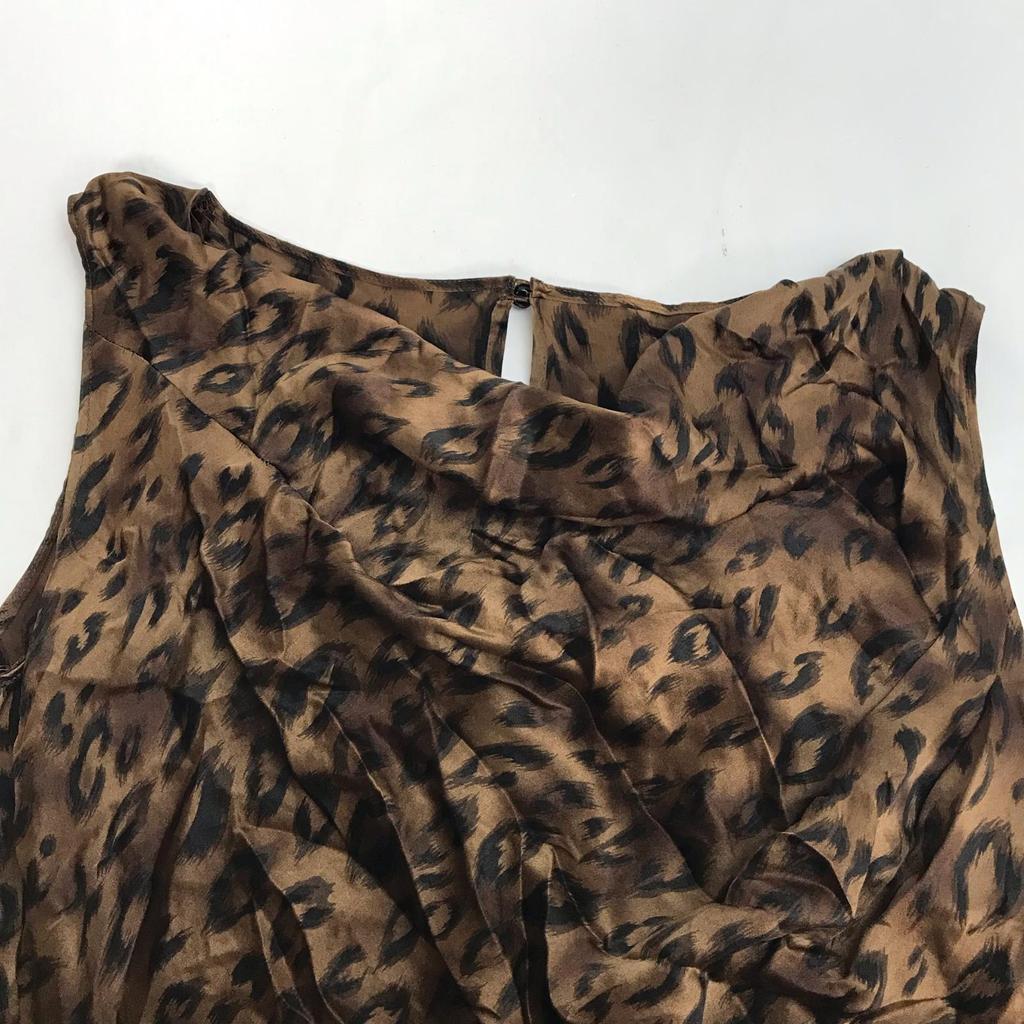 Made In Japan BALLSEY Silk 100% Tank Top 38 Women Leopard Brown Sleeveless(USED)