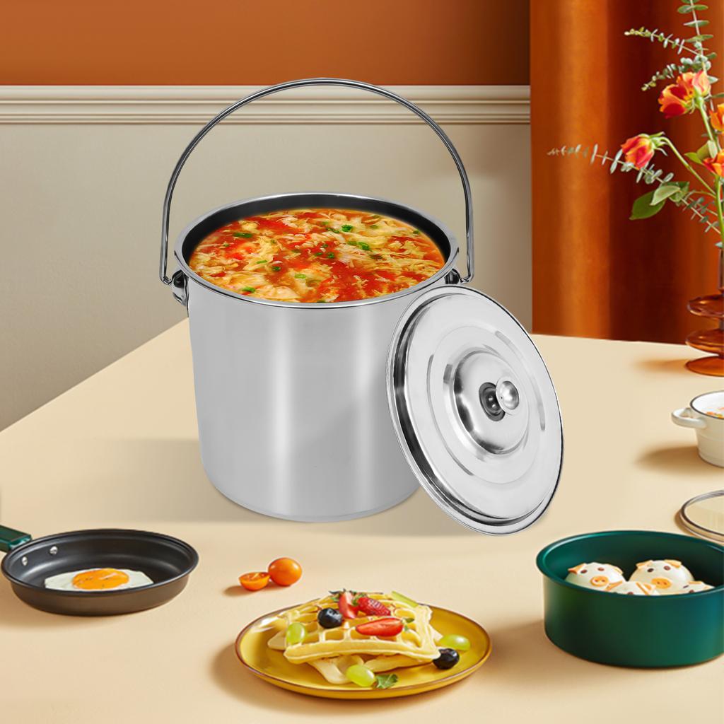 12L Stainless Steel Bucket w/ Lid, Durable 1mm Thick Metal Pail, Multi-Purpose Storage Container for Kitchen,Camping,Outdoor Use