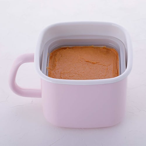 Fuji Enamel Storage Container, Square Miso Pot with Airtight Lid, Vanilla, C-KP.VA