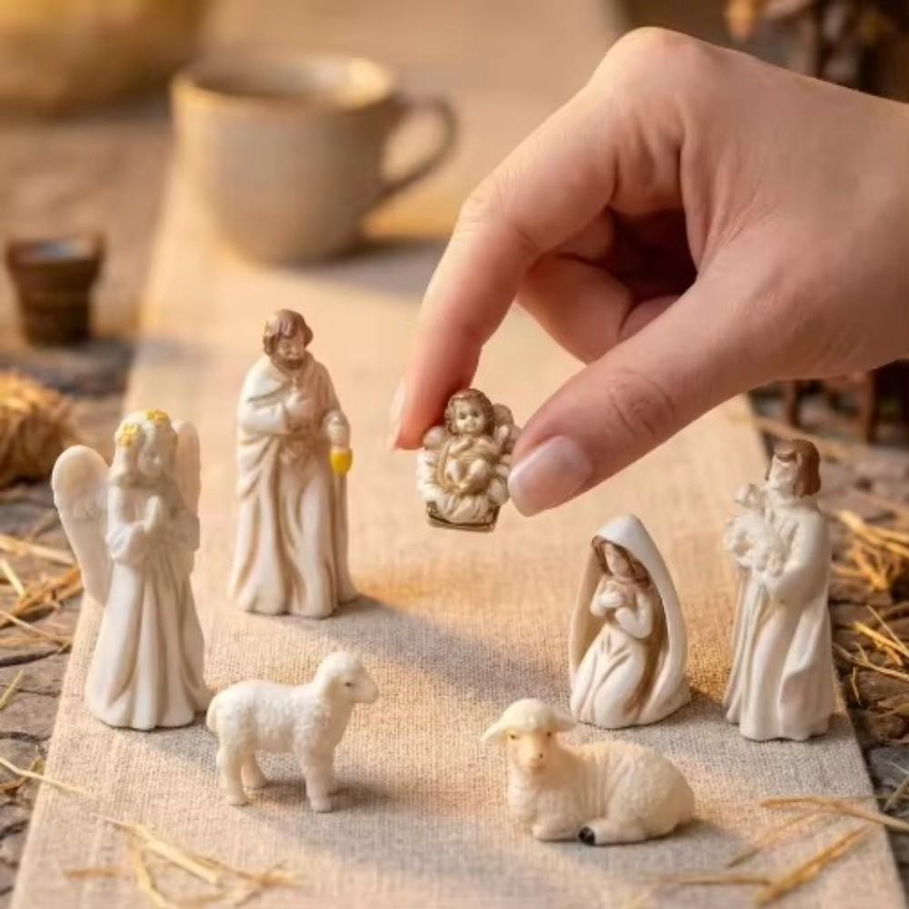 7Pcs Vintage Jesus Virgin Mary Figurine Resin Craft Mini Religious Statue Holiday Display