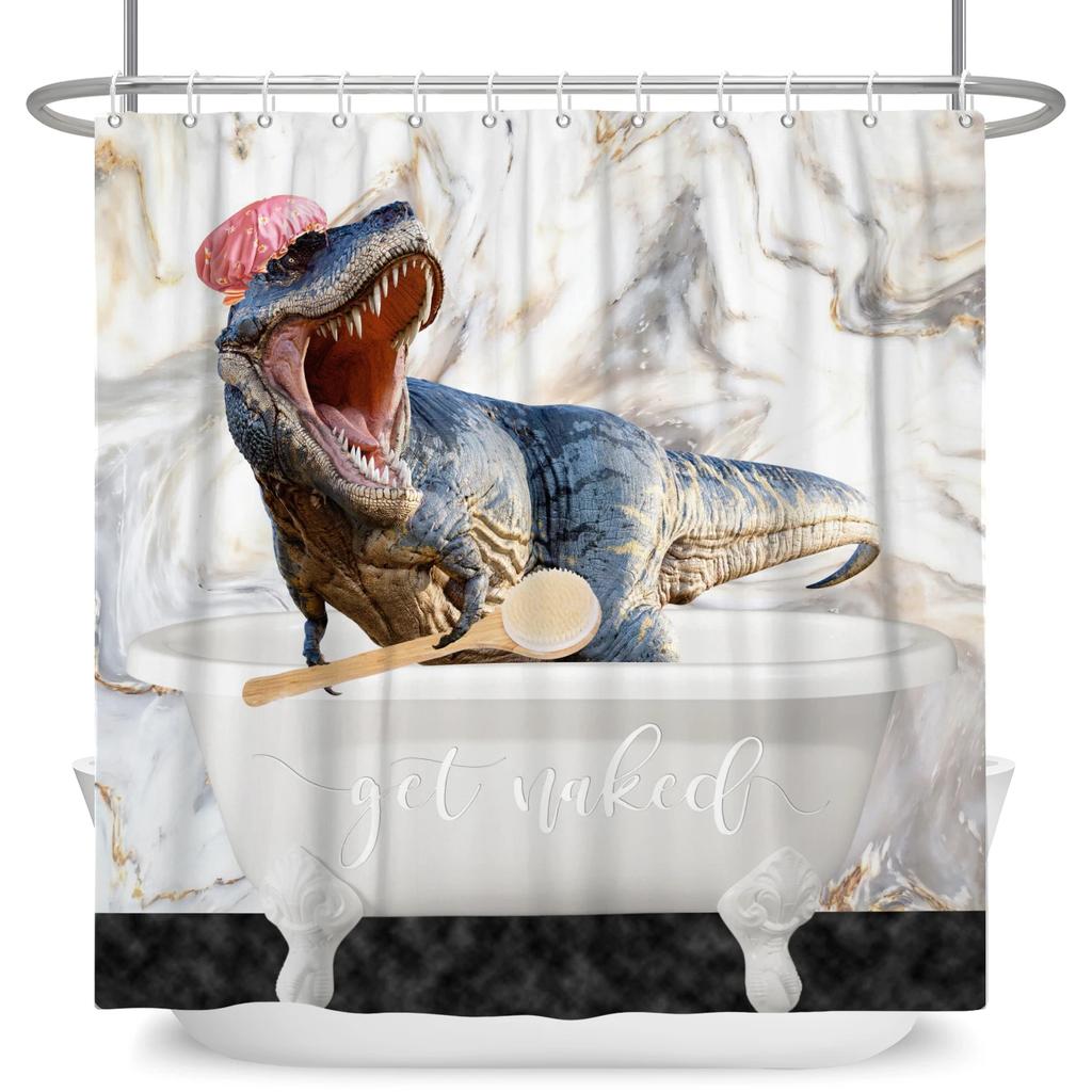 Cute Dinosaur Funny Animal Shower Curtains Bathroom Bathtub Decoration Waterproof Polyester Bath Curtain Home Decor with Hooks