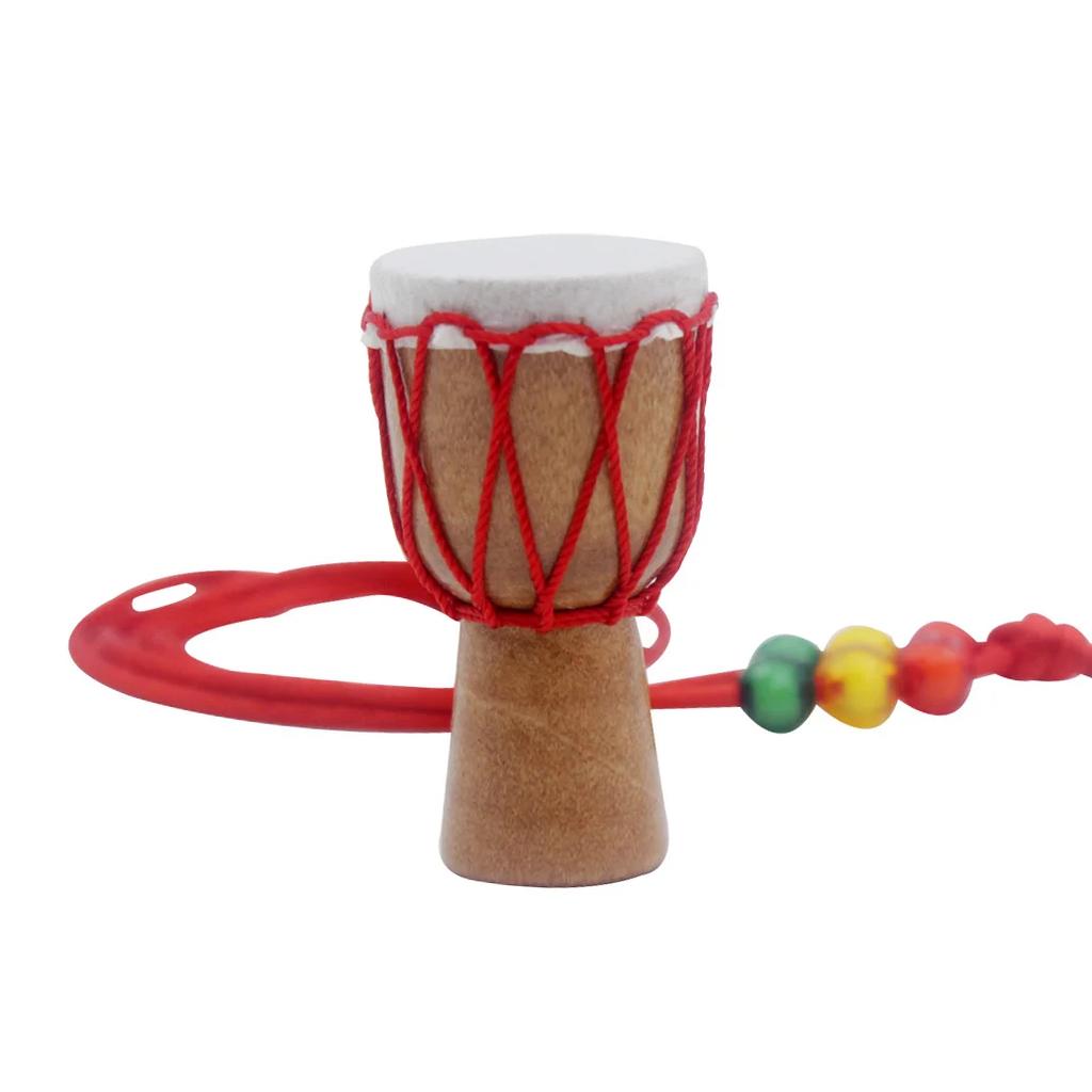IRIN Handmade Dejembe African Drum Necklace Jewelry Percussion Instrument Accessories Wood Color with Black Wire