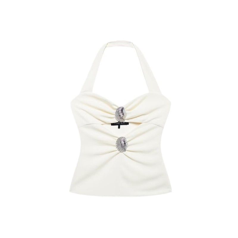 Fashion Wind 2024 New Fall Women's Clothing Stylish Easiest for Match Shell Inlaid Hanging Collar Tops 4764010