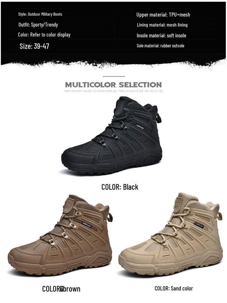 Plus Size Breathable Outdoor Military Boots - Wear-Resistant Hiking & Mountaineering Shoes