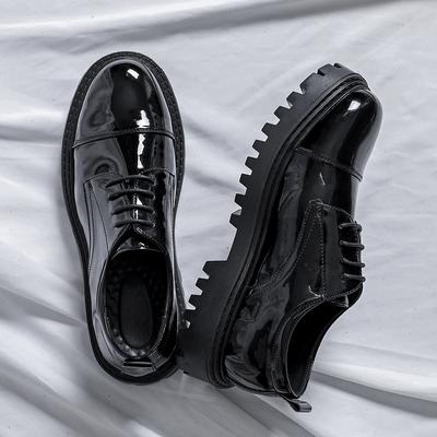 Brytyjskie Skórzane Buty Męskie Biurowe Casualowe Buty na Wysokiej Platformie ze Skóry Lakierowanej Męskie Harajuku Koreańska Uliczna Odzież Vintage Buty Ślubne