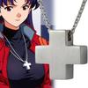 Women's Stainless Steel Cross Pendant Necklace Anime Role-Playing Jewelry Bead Chain Amulet Popular