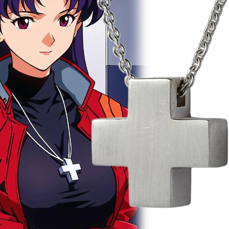 Women's Stainless Steel Cross Pendant Necklace Anime Role-Playing Jewelry Bead Chain Amulet Popular