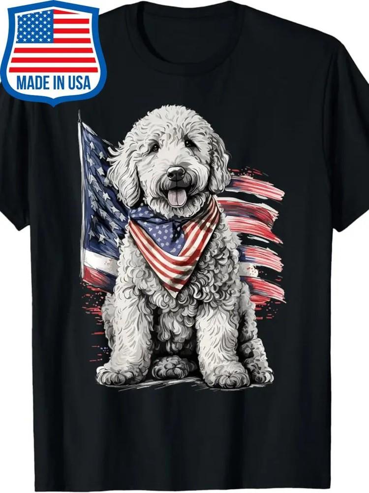 

Durable Print | Vintage Patriotic Golden Doodle Dog T-Shirt 100% Cotton Crew Ne Unisex T-Shirt M