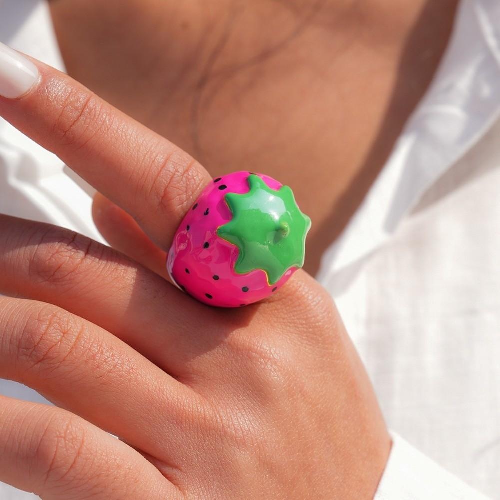 Korean Style Vintage Ring Flower Big Floral Ring Colorful Enamel Fruit Ring  Gifts for Women Girl