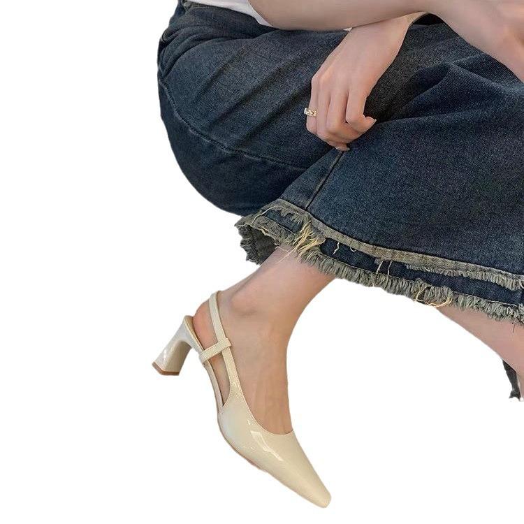 French Silver Temperament Bag Head Sandals Fairy Shoes 2024 New Summer Black Square Head High Heels Single Shoes