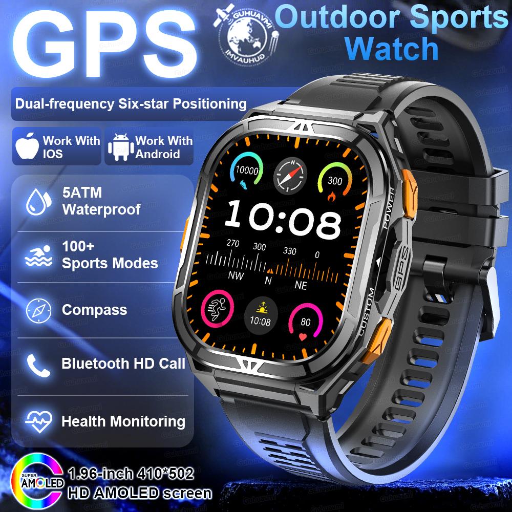

2026 New Built-in GPS Smart Watch Compass Altimeter Navigation Tracker 50M Waterproof 170+sports Modes Bluetooth Call AMOLED HD Smartwatch чёрный