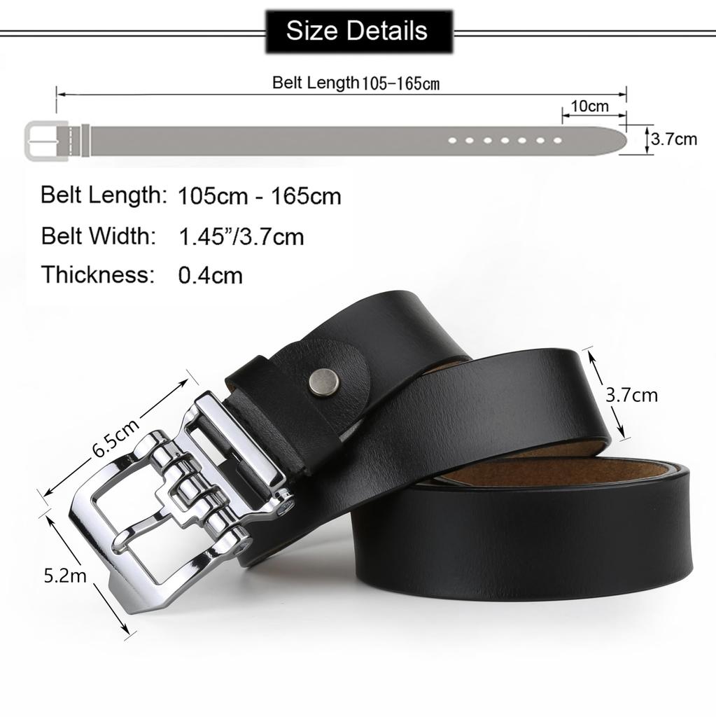 JingHao Plus Size Genuine Leather Stylish Casual Jeans Work Belt in Brown Regular and Large Sizes Length Black Men's Belt, Belt, Belt, & Black,