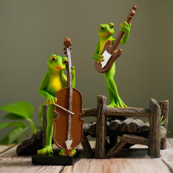 Musical Instrument Frog Figurine Cello Violin Saxophone Bass Frog Statue Resin Sculpture