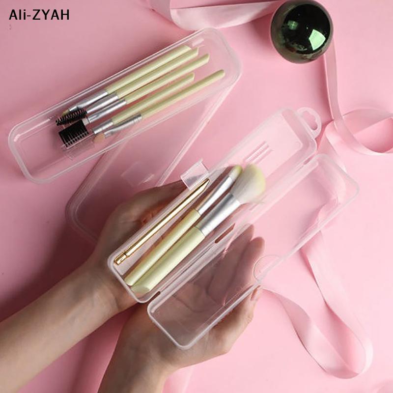 Portable Makeup Brush Organizer Eyebrow Pencil Tableware Chopsticks Transparent With Cover Storage Box Kitchen Accessories