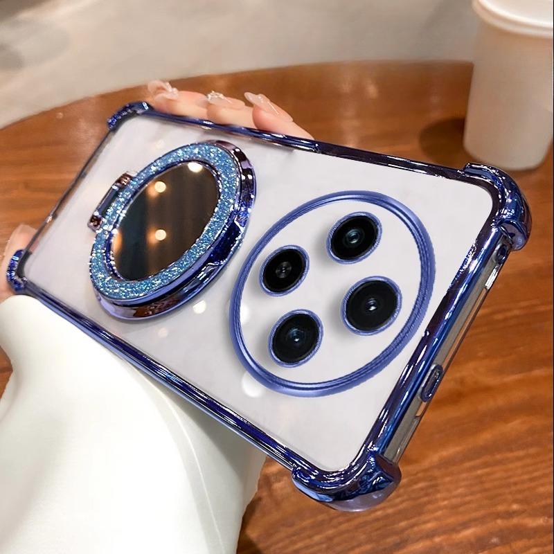 Luxury Glitter Mirror Holder Case For Redmi Note 14 Pro Plus 14C 13C 12C for POCO F7 X7 X6 Pro Shockproof Stand Soft Cover