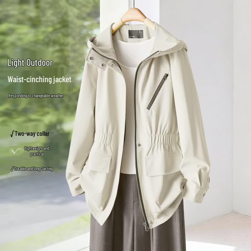 IHIMI Women s Spring Waist-Cinching Hooded Jacket M
