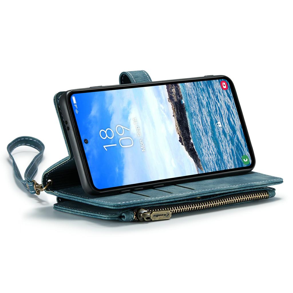 For Samsung Galaxy S24+ Phone Cases with Strap CASEME C30 Zipper Multiple Card Holder PU Leather Cover