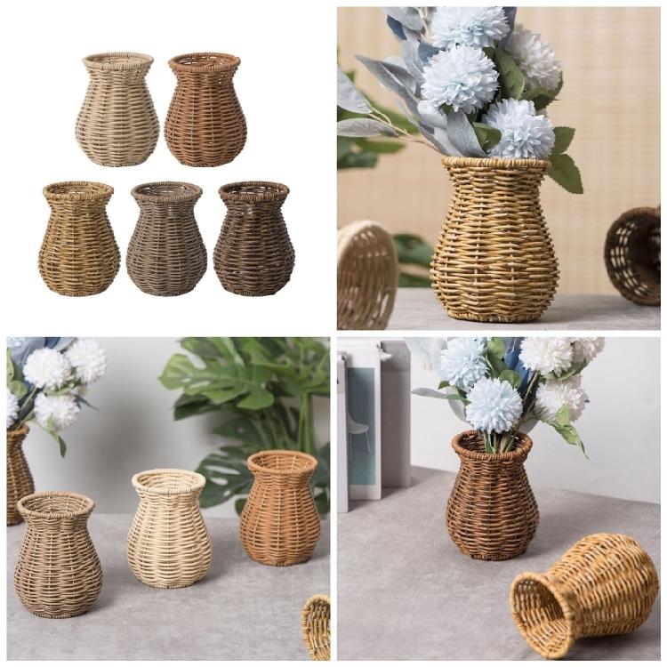 Minimalistische Dekorationsvase in Rattan-Optik, Rattan-Vase für Hochzeits- und Event-Tischdekorationen Pflanzenvase, Blumenarrangement