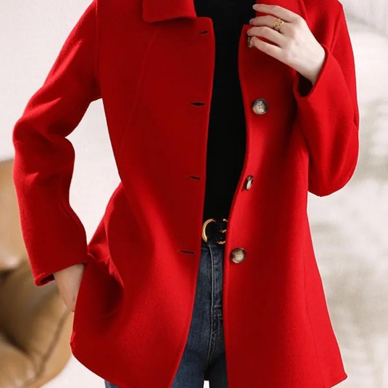 Women's Autumn Solid Slim Temperament Woolen Jacket Single Breasted Female Casual Outwear Tops