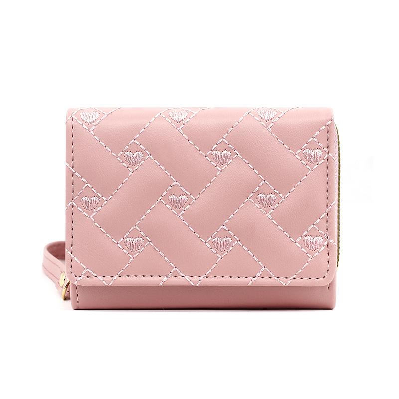 Women'S Wallets Tri Fold Card Bags Pocket Short  Embroidered Love Pattern