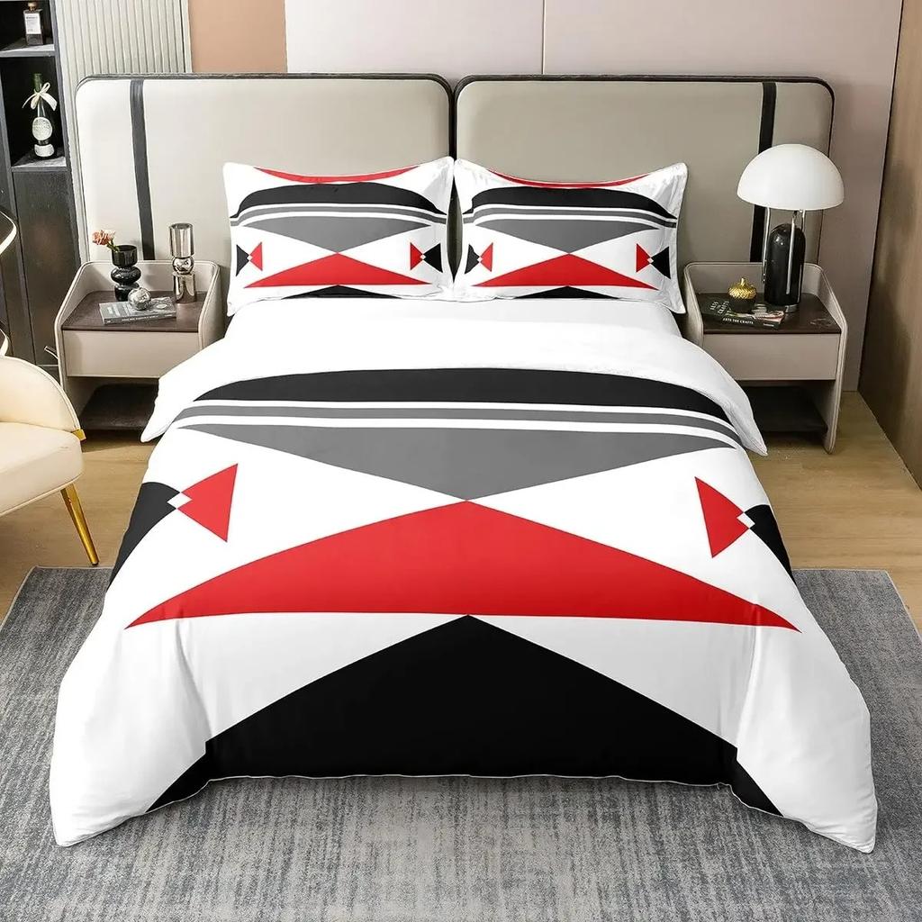 Geometric Duvet Cover For Boys Comforter Cover Set Twin Size Strip Lines Bedding Set With 2 Pillow Case 3Pcs Bedroom Decor