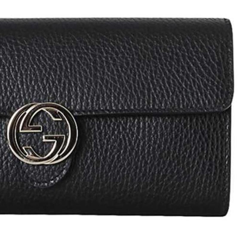 Gucci Logo Flap Leather Wallet Women Wallet Black 615524-CAO0G-1000