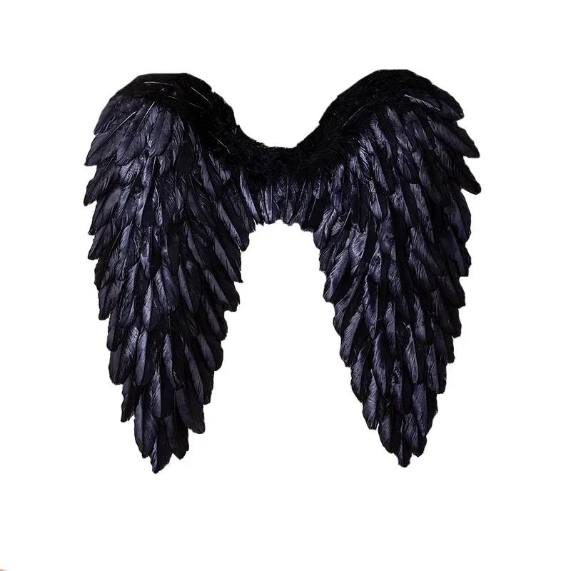 Zwart Wit Engelenvleugels met Veren Vakantiefeest Attributen Scène Inrichting Catwalk Demon Duivelsvleugel Show Verjaardag Bar Huis Decoratie Halloween 45x45cm black