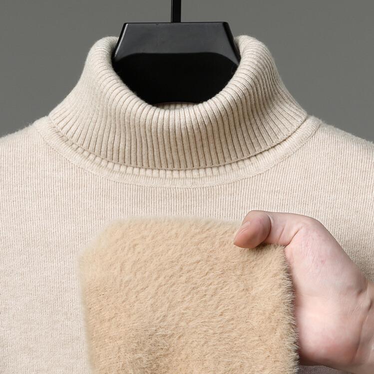 

Men s 2024 Autumn/Winter Half-High Collar Wool Sweater: Thick, Plus Velvet Casual Knit Design XL брудно-білий