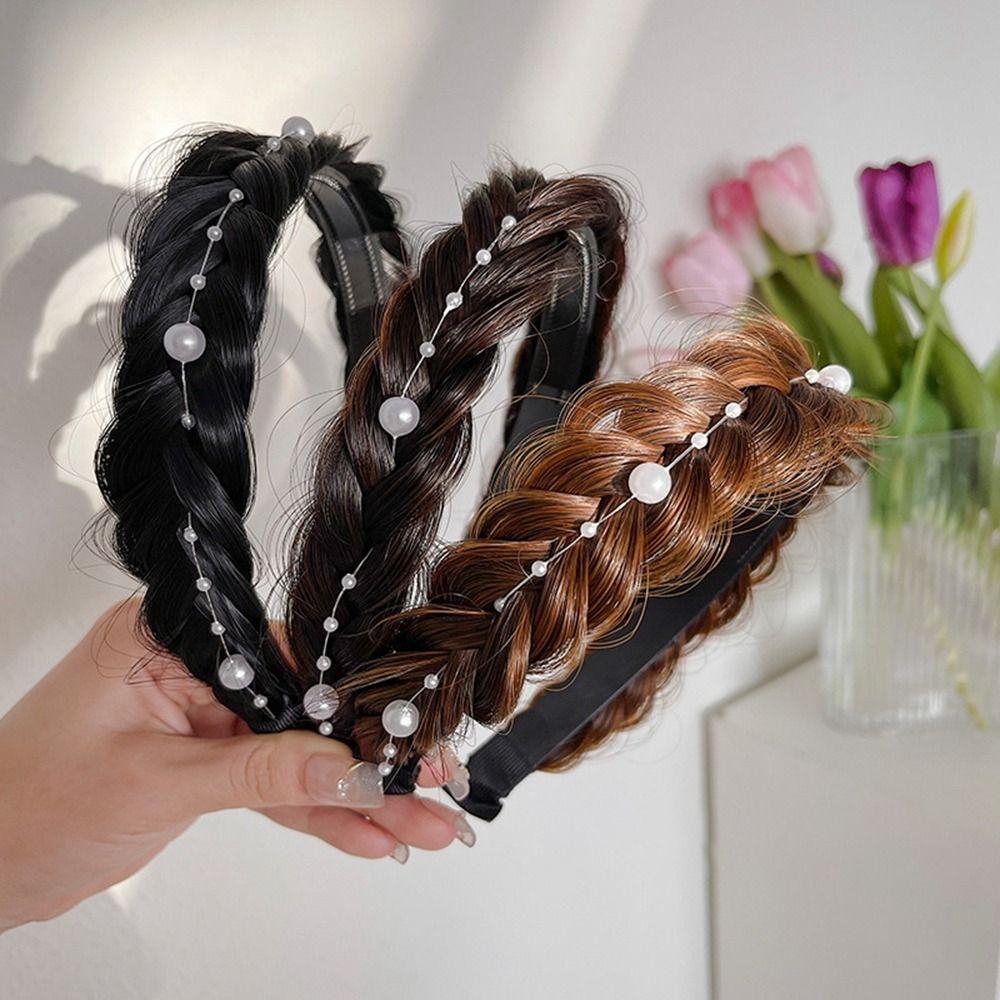Wide Twisted Wig Headband Synthetic Women Hair Hoop Retro Fishbone Braid Headband  Female