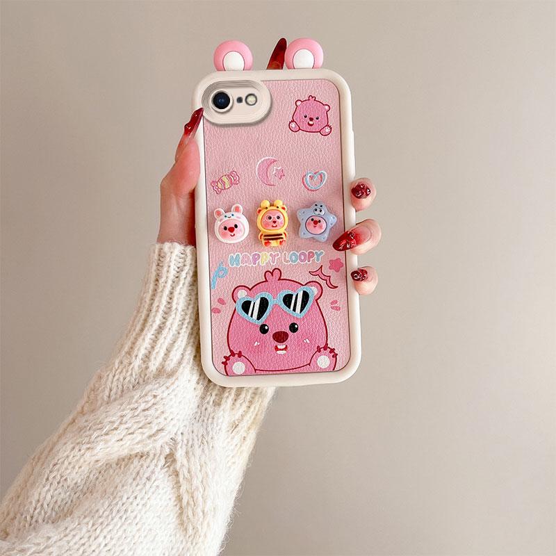 KEYSION Cute Ear 3D Cartoon Case for iPhone SE 2020 2022 with Bracelet Silicone Shockproof Phone Cover for iPhone 8 7 6s Plus