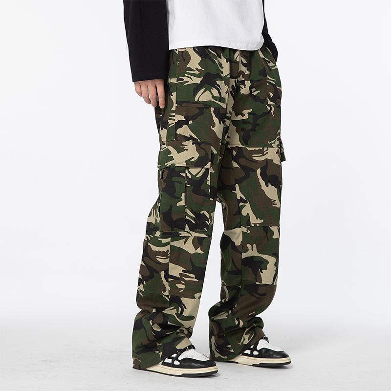 2024 Trendy Cargo Pants Men Joggers Pants Slim 100% Cotton Camouflage Drawstring Streetwear Casual Men Trousers