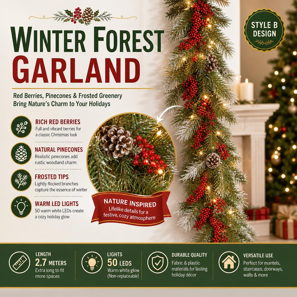 2.7m Christmas Decorative Garland with 50 LED Lights